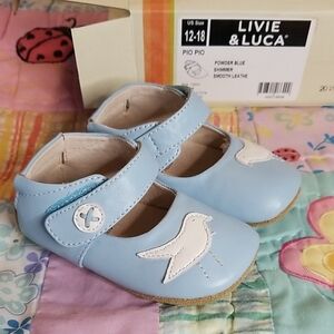 Livie & Luca Powder Blue Shimmer Leather Pio Pio Baby Shoes 12-18 Months NIB